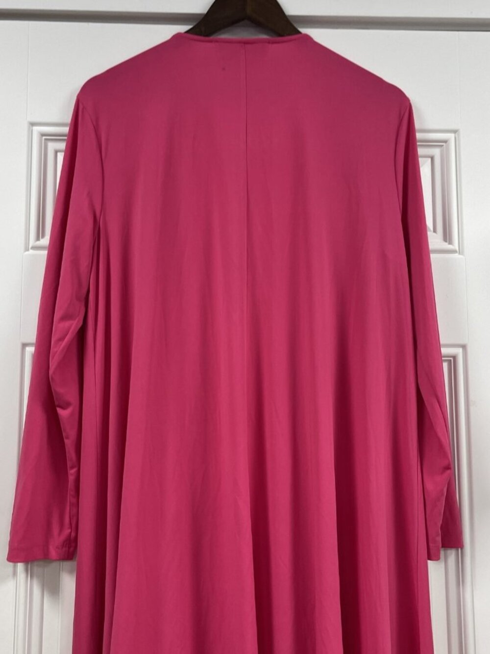 American Glamour Badgley Mischka Hot Pink Long Knit Open Front Duster Coatigan L - Picture 7 of 8